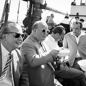 Voyagers and special guests on the Polydor ship "Heimweh", Deutschland 1950s