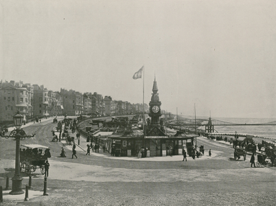 Brighton, Entrance to the Aquarium, showing the Chain Pier (b/w photo)