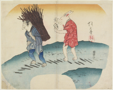 (Rabbit Setting Fire on the Firewood Carried by Raccoon), 1835