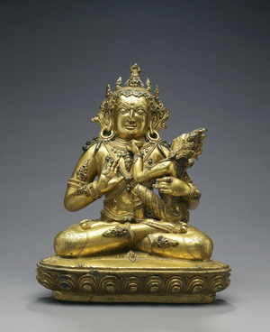 Mahasiddha Jalandharapa, 15th century (gilded copper alloy with paint and semiprecious stones)