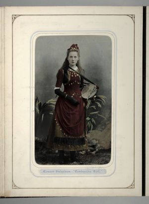 Page from a souvenir album of the Juvenile Fancy Dress Ball, Leeds, 12th January 1891 (b/w photo)