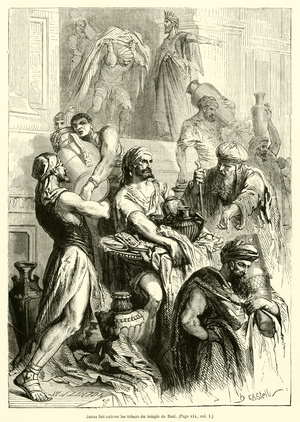 Josias fait enlever les tresors du temple de Baal (engraving)