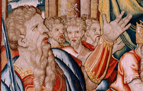 Flemish tapestry. Series The History of Hannibal. Hannibal’s oath (Juramento de Aníbal). First tapestry in the series. Cartoons anonymous master of the Netherlands. Brussels’ manufacture, workshop. Ca 1570. Fabric Wool and silk, 6,5/7 warps per cm. Size 349 x 335 cm. Location Cathedral of Zamora. Origin In the cathedral since the 17th c. On display at Cathedral Museum.