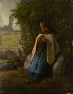 Shepherdess Seated on a Rock, 1856 (oil on wood)