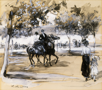 Riverside Drive, (pen and black ink, brush and ink wash and Chinese white on board)