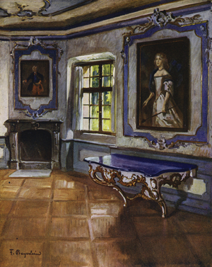 Hermitage, near Bayreuth, the Orangery, Room, known as the Haunted Chamber, Built by St Pierre about 1750 (colour litho)