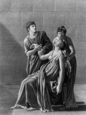 Scene of play Berenice by Jean Racine, engraving by Massard after Serangelil, 1807