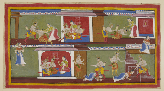 Bharata rejects Kaikeyī, blames Mantharā; vows to restore Rāma, 1653 (miniature)