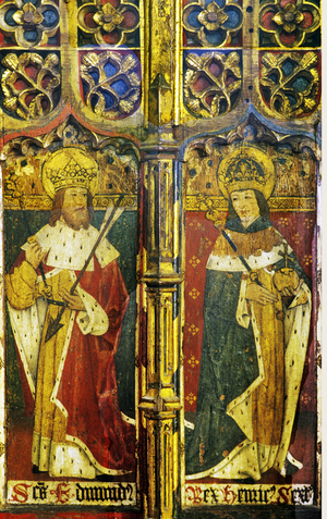 St Edmund and King Henry VI, detail of the rood screen, St Catherine's Church, Ludham, Norfolk, UK (tempera on wood)