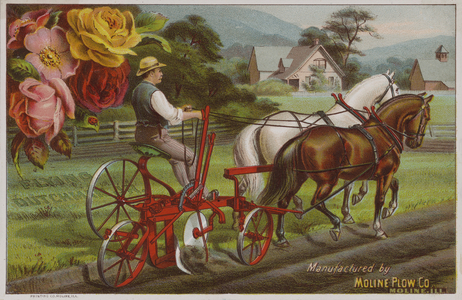 American trade card advertising the Moline Plow Company, Illinois, c1880s (colour litho)
