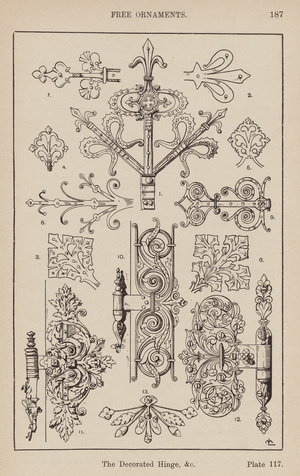 Ornament: Free Ornaments, The Decorated Hinge, etc (engraving)