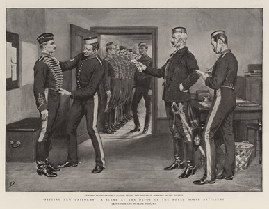 "Fitting New Uniforms", a Scene at the Depot of the Royal Horse Artillery (litho)