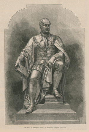 The statue of the Prince Consort on the Albert Memorial (engraving)