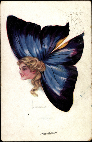 Artist Usabal, Luis, woman's head on butterfly body, moth