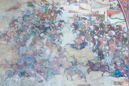 Wall paintings at Qeysarieh portal, Naqsh-e Jahan Imam square, Esfahan, Iran (fresco)