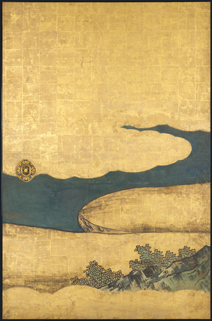 A Game of Go, from the Four
Accomplishments, beginning 17th century (Sliding screen; ink, colour and gold on paper)