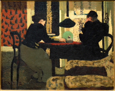 Two women under a lamp (painting on canvas)