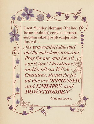 Quote from Gladstone shortly before his death (engraving)