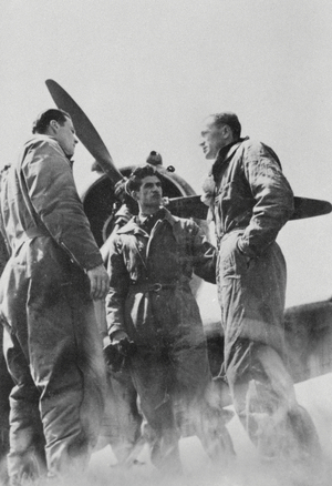 A group of French airmen before takeoff, 1940 (b/w photo)