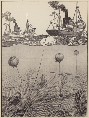 How a trawler sweeps for mines (litho)