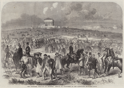 The Volunteer Field-Day at Brighton, Arrival of Volunteers on the Racecourse (engraving)