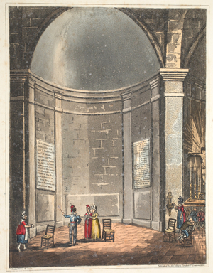 Interior of the Chapel of Waterloo (coloured engraving)