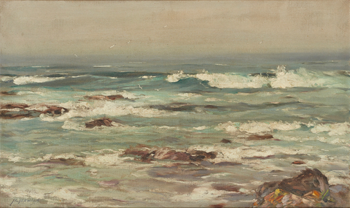 Waves Breaking on a Deserted Coastline (oil on canvas)