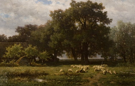Landscape with Sheep and Barn, mid 19th century (oil on canvas)
