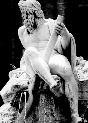 Detail of one of the sculpture  of the Piazza Navona's fountain (b/w photo)