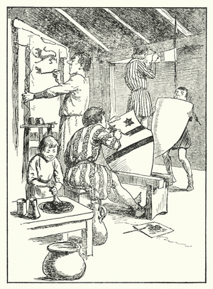 Merrie England: Painting shields and surcoats (litho)
