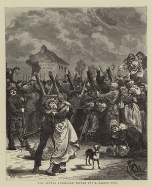The Sevres Barricade before Paris, taking Toll (engraving)