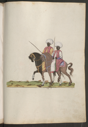 The serail of the sultana, black eunuchs on horseback ...