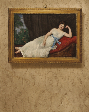 Portrait of a lady, resting (colour litho)