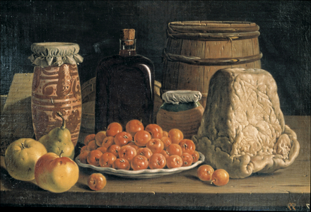 Still life with fruit and cheese, 18th century (oil on canvas)