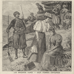 Kidnapping of two women by bandits in Turkey (engraving)
