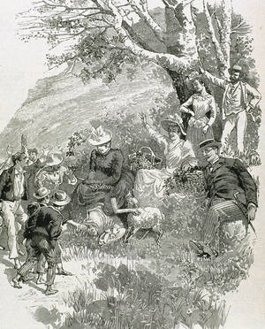 A day in the countryside. Engraving.