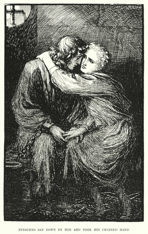 Innocens sat down by him and took his chained hand (engraving)