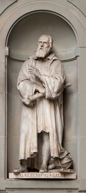 Italy: Galileo Galilei (1564 - 1642), Italian physicist, mathematician, philosopher and astronomer. 19th century statue outside the Uffizi Gallery, Florence, Italy. Sculpted by Aristodemo Costoli. (2016)