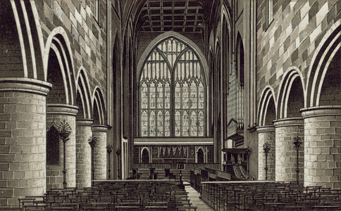 Malvern: Priory Church, Interior looking East (litho)