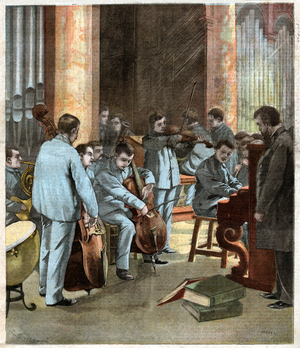 Orchestre de jeunes aveugles. Blind children orchestra.