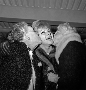 Line Renaud With her Mother and Grandmother at Bourget Airport December 10, 1965  (b/w photo)