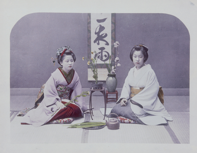 2 Women with Flower Arrangement, 1877-1880 (hand coloured photo)