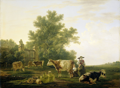 Milking Time, 1800 (oil on panel)