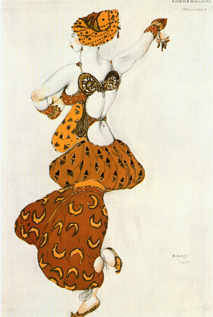 Odalisque, costume sketch for the ballet " Sheherezade " (watercolour and gold on paper)