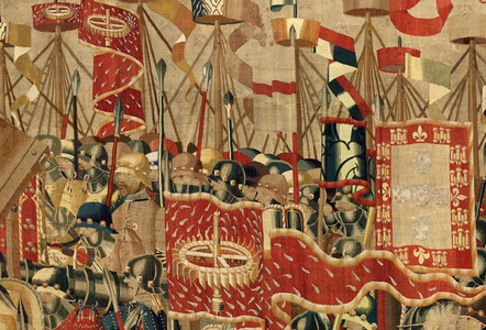 Parish museum of tapestries (Museo Parroquial de Tapices de Pastrana). Flemish tapestry. Encirclement of Arcila (El cerco de Arcila, De omsingeling van Arzila). Series Conquests of king Alfonso I of Portugal (Conquistas de Alfonso V de Portugal). Tournai. Detail. Wool and silk. 1472-1480. 368x1108cm.