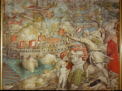 Emperor Karl V's war against Chaireddin, Turkish governor of Tunis (watercolour on paper)