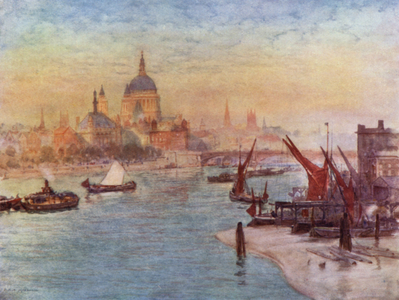 View from Waterloo Bridge (colour litho)