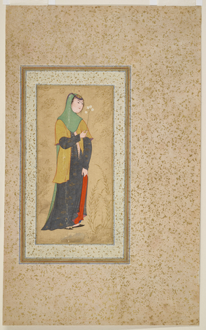 Woman with a spray of flowers, c.1595 (opaque watercolor, ink and gold on paper)