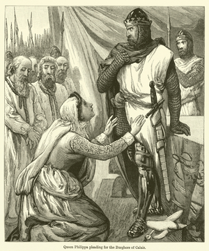 Queen Philippa pleading for the Burghers of Calais (engraving)