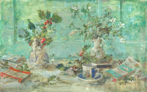 Rose hips Books and Cobalt Green,  2016 (Oil on Panel)